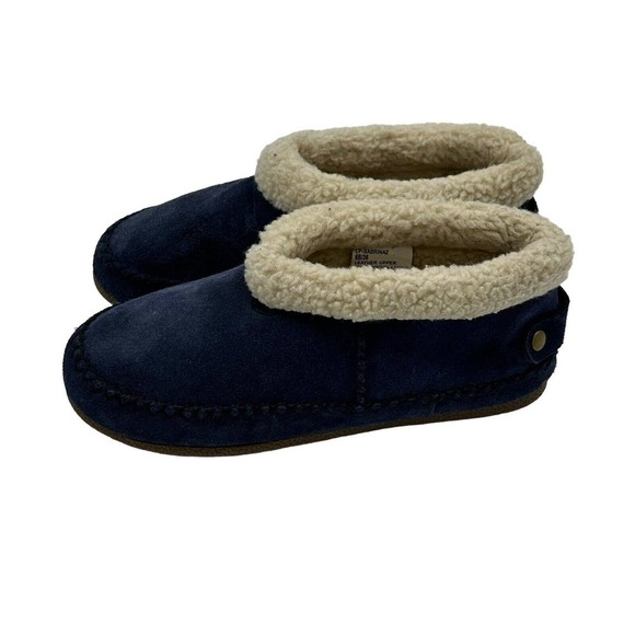 Lucky Brand Sabrina 2 Suede Moccasin Slippers Sherpa Lined Womens Sz 6 Navy Blue - Picture 4 of 7